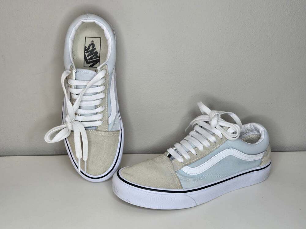 Vans Old Skool Canvas and Suede Low Top Skate Shoes in Baby Blue